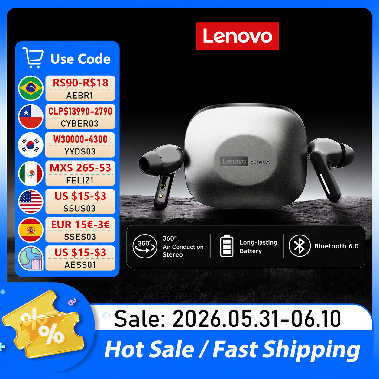 New Lenovo LE209 Wireless Blue - Esports Wireless Gaming Headset recension och pris