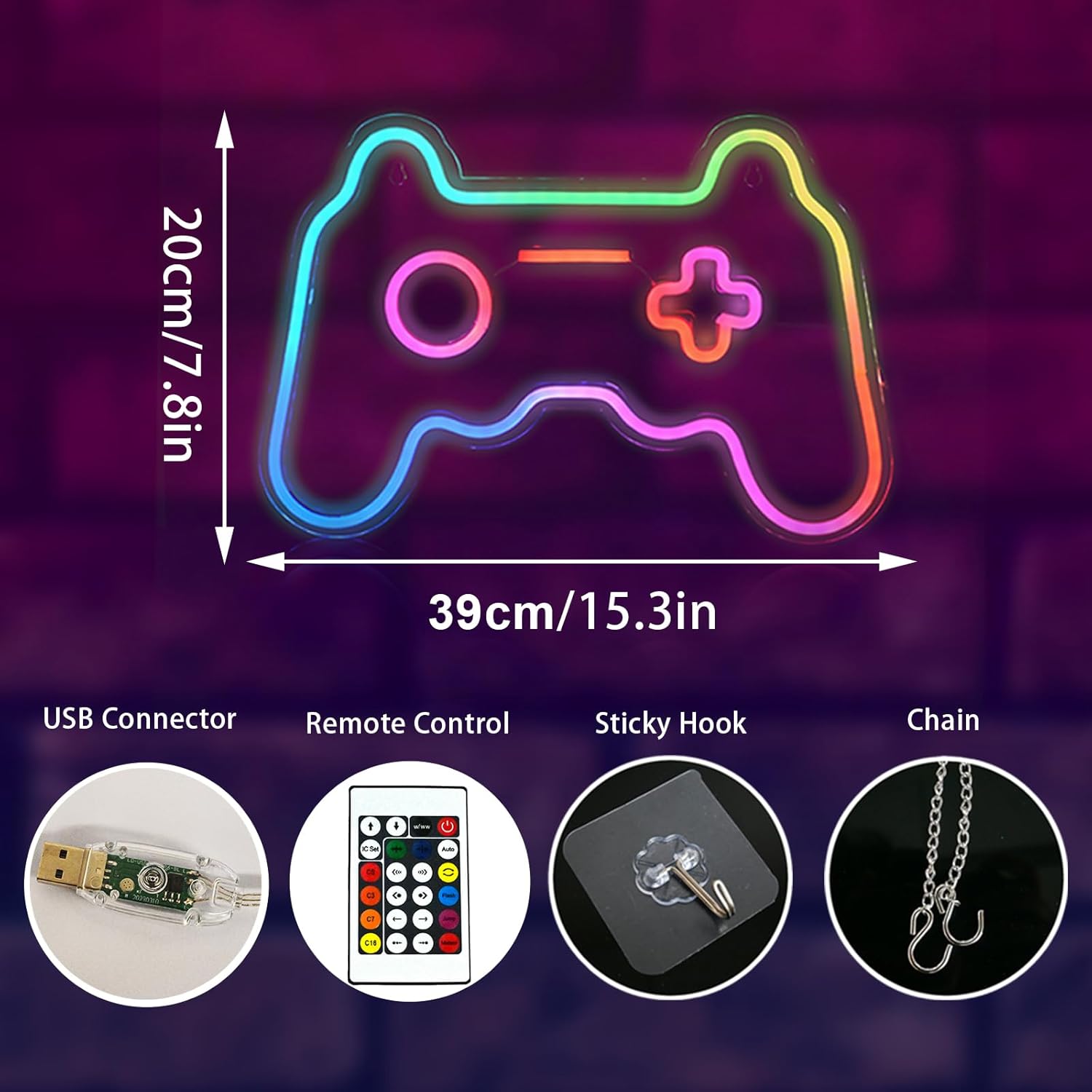 RGB Gamer Shape Neon Sign Gami - Esports Gaming Remote recension och pris