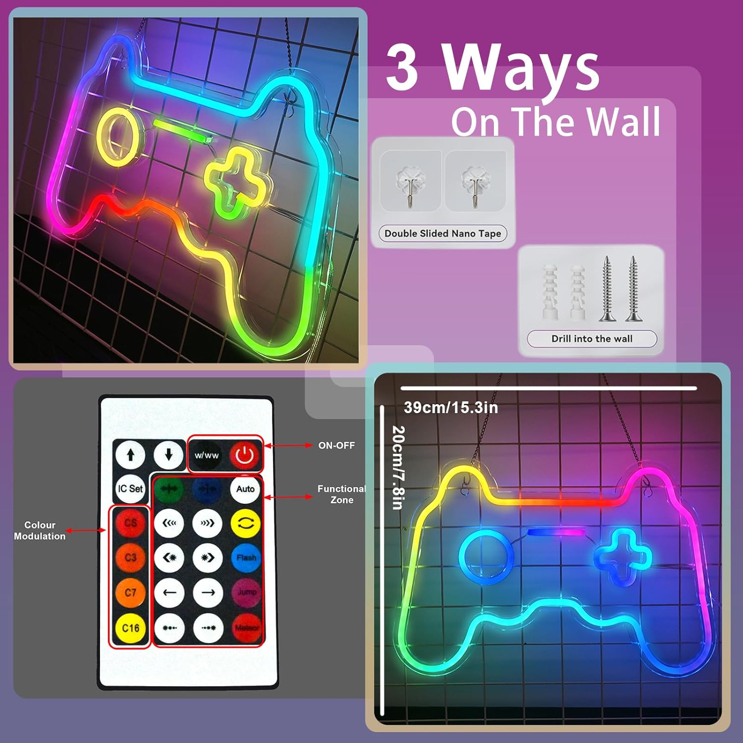 RGB Gamer Shape Neon Sign Gami - Esports Gaming Remote recension och pris
